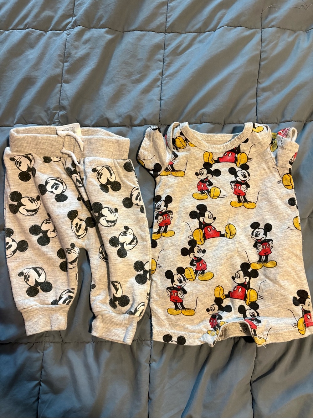 Disney Mickey Mouse Gray Baby Romper & Pants Set - Mickey Print